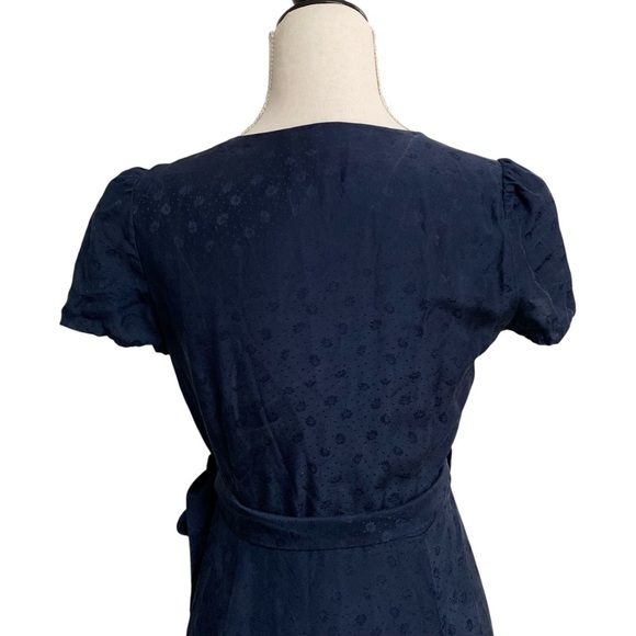 Sézane Anastasia Silk Floral Wrap Mini Dress Navy Parisian Chic US 4 - Picture 7 of 12